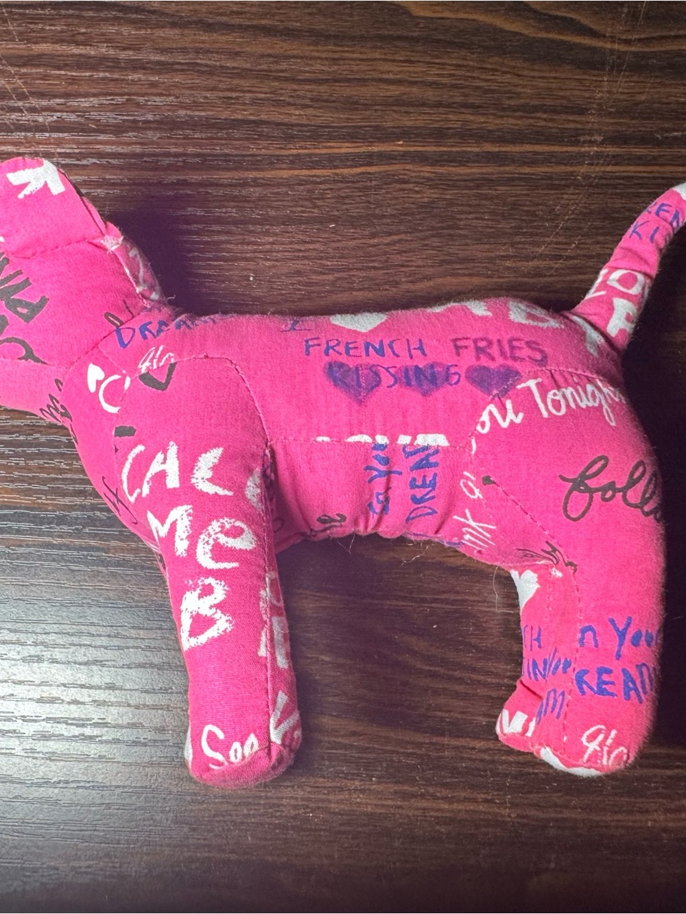 PreLoved Victorias Secret FADED Hot PINK Collectible Dog French Kissing FLAW